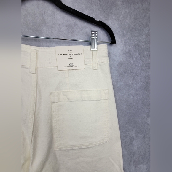 Zara Off White The Marine Straight High Rise Slim Fit Relaxed Leg Jeans Size 10 - Picture 5 of 13